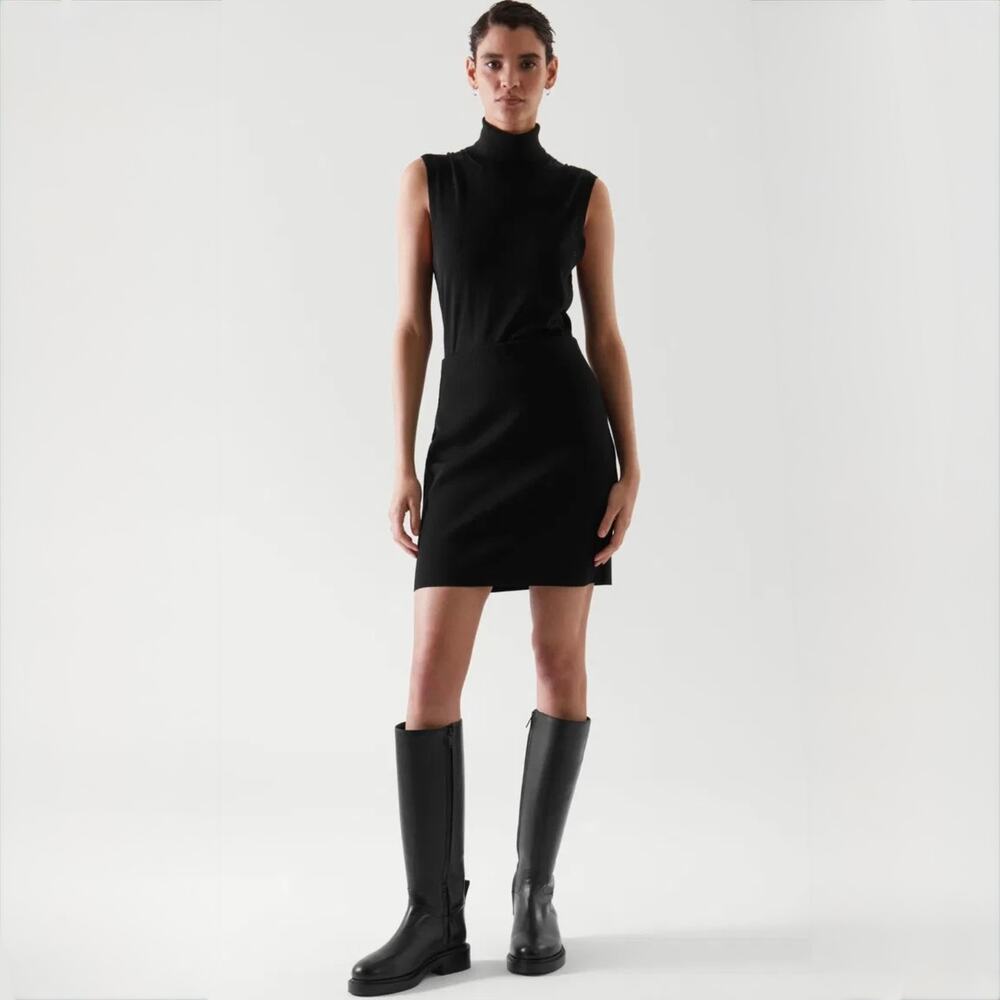 COS Black Textured Mini Skirt Size 2 Smocked Waist A Line NWT